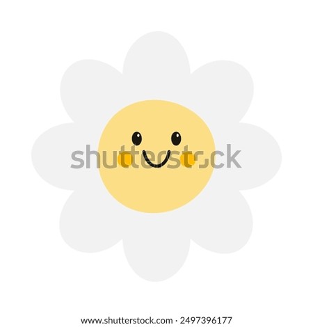 Cute daisy flower. Chamomile smiles in cartoon style. Vector illustration.