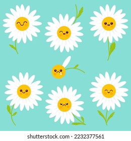 Cute daisy flower characters. Vector illustration.