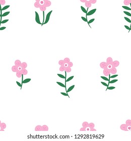 Cute daisy flower pattern. Floral minimalist  seamless pattern. Flora vector background