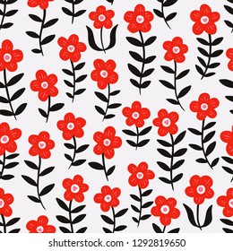 Cute daisy flower pattern. Floral minimalist  seamless pattern. Flora vector background