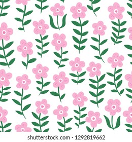 Cute daisy flower pattern. Floral minimalist  seamless pattern. Flora vector background