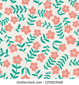 Cute daisy flower pattern. Floral minimalist  seamless pattern. Flora vector background