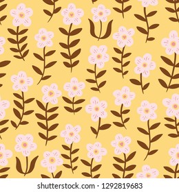 Cute daisy flower pattern. Floral minimalist  seamless pattern. Flora vector background