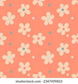 cute daisy flower pattern on orange background. doodle art.