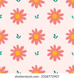 Cute Daisy Flower Pattern With Pink Background. Cute Floral Pattern. Summer Flower Pattern. Spring Flower Pattern