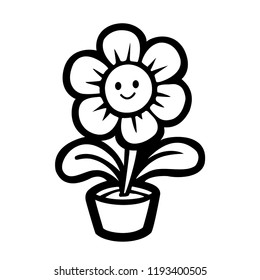 Cute Daisy Flower plant with smiling face, colorful hand drawn stock vector illustration isolated on white background