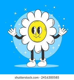 Cute daisy flower. positive emotions. Vector illustration in retro style