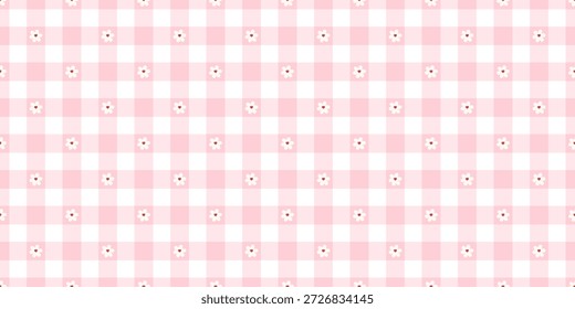Lindo fondo sin fisuras de flor de margarita con pequeñas flores, corazones y textura de guinga. Ideal para textiles femeninos, envoltura de regalo y diseños florales románticos.
