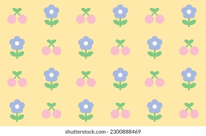 Cute daisy flowers and berries seamless pattern. Print, template. Vector illustration. 