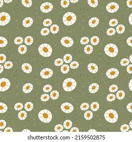 Cute daisy flowers flat hand drawn seamless vector pattern. Vintage scandinavian style floral background for kids room decor, nursery art, packaging, wrapping paper, textile, fabric, wallpaper.