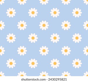 Cute daisy flowers seamless pattern. Vector illustration. 