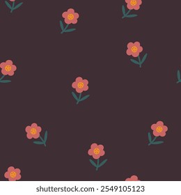 Cute  daisy pattern on black background . Vector illustration with hand drawn daisies.