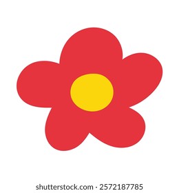 Cute daisy. Red flower. Hand drawn flat illustration on white background.