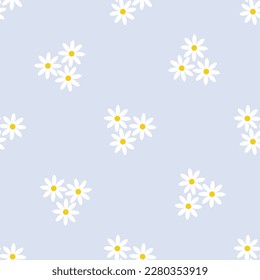 Cute daisy seamless pattern on pastel blue background vector illustration. Pretty fashion print.