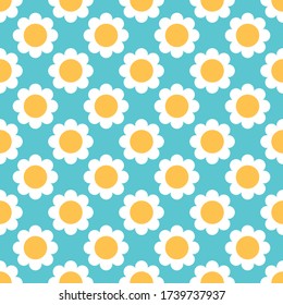 Cute daisy seamless vector pattern. Sweet floral design. Flower pattern with daisies on a blue background. Perfect illustration for kids decor, card-making, fashion, graphic design and web layouts.