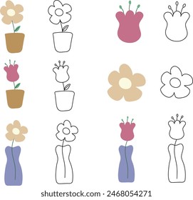 linda margarita y tulipán dibujado a mano
