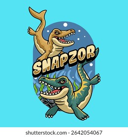 Cute Dakosaurus Dinosaur Aquatic Character Mascot in Cartoon Illustration