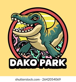 Cute Dakosaurus Dinosaur Aquatic Character Mascot in Cartoon Illustration