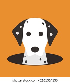 Cute Dalmatian dog on the hole, watching, vector illustration
