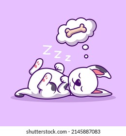 Cute Dalmatian Dog Sleeping And Dream Bone Cartoon Vector Icon Illustration. Animal Nature Icon Concept Isolated Premium Vector. Flat Cartoon Style