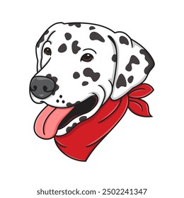 cute dalmatian dog wearing red bandana, style vector illustration.