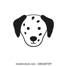 Cute Dalmatian face. Doodle dog head icon. Dog kid drawing. Hand drawn vector illustration isolated on white background.