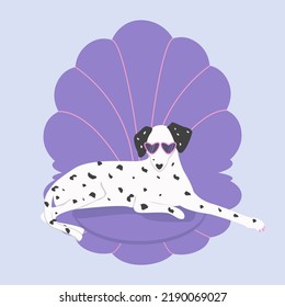 Cute Dalmatian On The Carpet. Cute Cool Dog. Rich Dog Illustration For Pet Salon. 