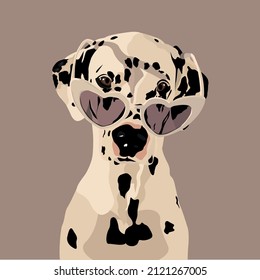 Cute Dalmatian puppy dog. Dalmatians face. Domestic pet. Vector Fashion Portrait of Dalmatian. T-shirt design. Banner woof-woof.