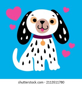 Cute dalmatian puppy in love. Cartoon animal character. Flat vector illustration.