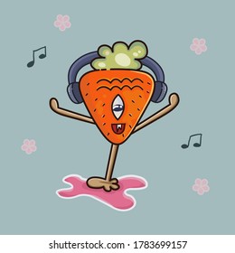 Cute dance carrot illustrtion in good mood. Healthy food symbol for social media network logo, scrapbook sticker, shirt or phone case print, badge, hoody, bag. White isolated stock vector illustration