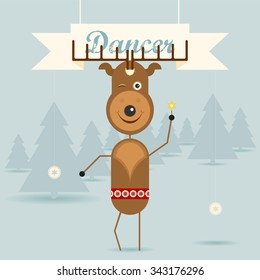 Cute Dancer the reindeer Christmas Character. Christmas vector illustration
