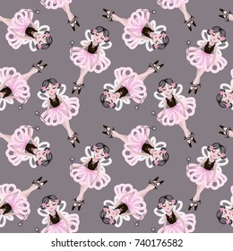 Cute dancing ballerina girls in pink tutus. Vector seamless pattern for baby and child wallpapers, textile, posters and clothing prints. Little girlfriends in ballet dresses.