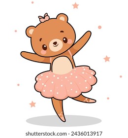 Cute dancing bear ballerina cartoon ,vector illustration