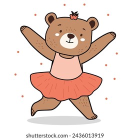 Cute dancing bear ballerina cartoon ,vector illustration