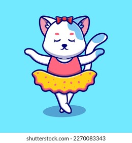 Cute dancing cat cartoon icon illustration. funny sticker for kids