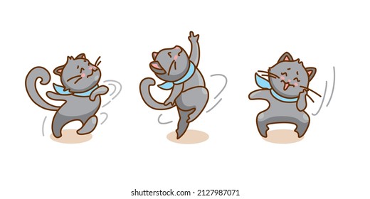 Cute dancing cat. Set of Illustrations with a cute pet. Vector.