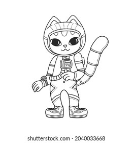 Cute dancing cat in a spacesuit. Astronaut kitten. Vector illustration isolated on white background