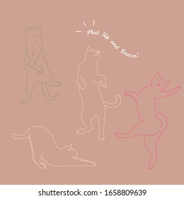 Cute dancing cats simple line illustration style vector