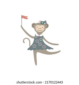 Cute dancing circus monkey. Vector illustration isolated on white background