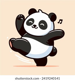 cute dancing fat panda cartoon character mascot