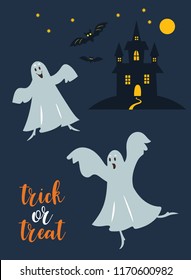 Cute dancing ghostes , vector illustration for Halloween invitation, party card design