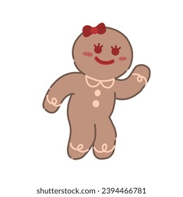 cute dancing gingerbread cartoon vector design illustration with Christmas theme suitable for sticker, decoration, template, gift, icon on Christmas day.