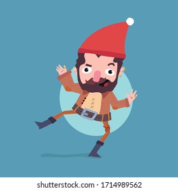 Cute dancing gnome with red hat 