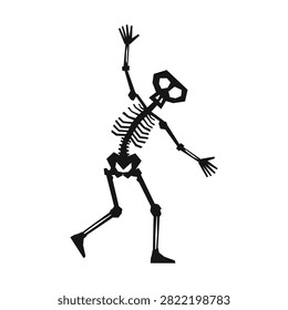 Cute dancing Halloween skeleton character leaning sideways with raised arm