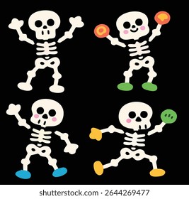 Cute Dancing Halloween Skeletons Cartoon Clipart ,image set, icon set