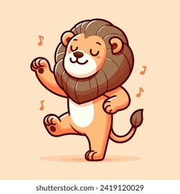 cute dancing lion cartoon character mascot