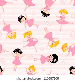 Cute dancing little ballerinas seamless pattern