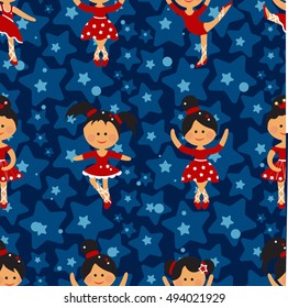 Cute dancing little ballerinas seamless pattern. Can be used for kid's or baby's shirt design, fashion print design, fashion graphic, t-shirt, kids wear
