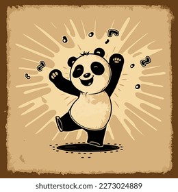 Cute dancing panda. Funny and happy dancing panda. Vector graphics. Illustration for a child. Smiling, cheerful and cuddly little animal.