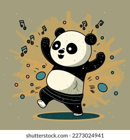 Cute dancing panda. Funny and happy dancing panda. Vector graphics. Illustration for a child. Smiling, cheerful and cuddly little animal.